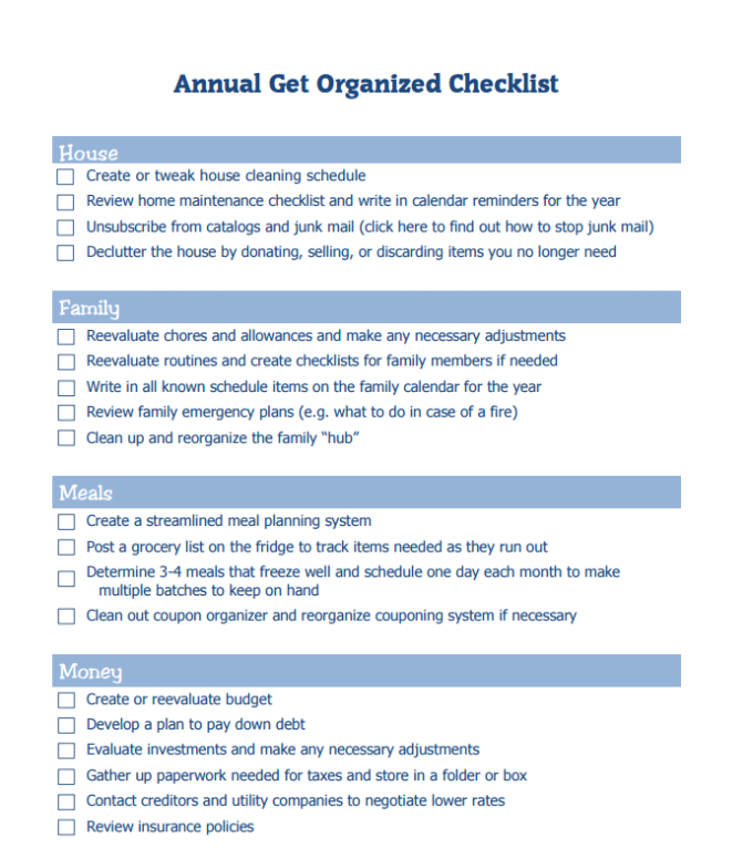 annual get organized list