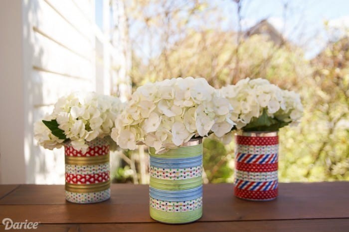 washi tape tin can centerpieces