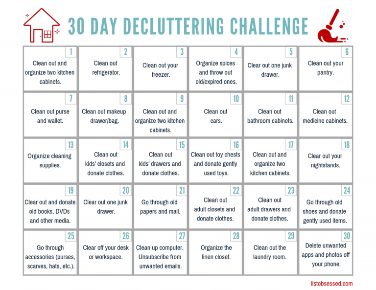 30 Day Declutter Challenge Free Printable Guide List Obsessed
