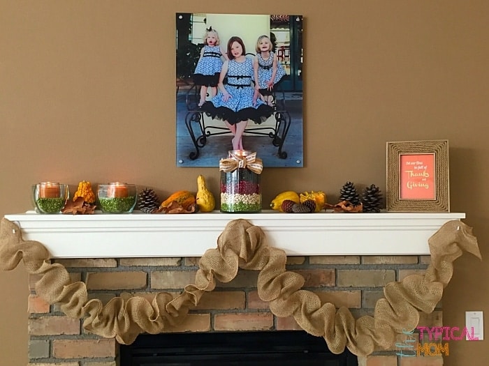 burlap garland on fireplace mantle by The Typical Mom