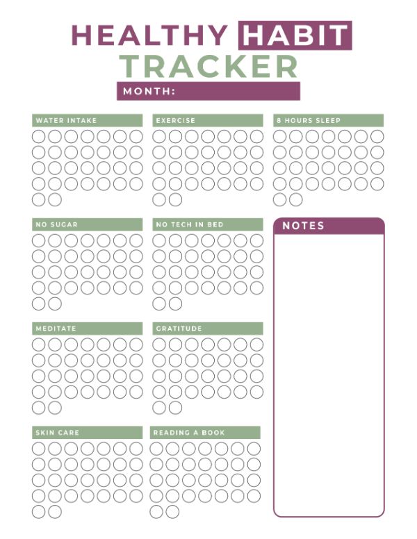 filled in healthy habit tracker printable