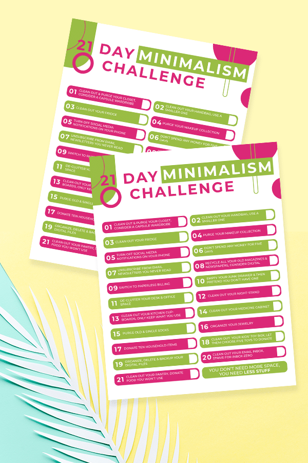 21 day minimalist challenge printable