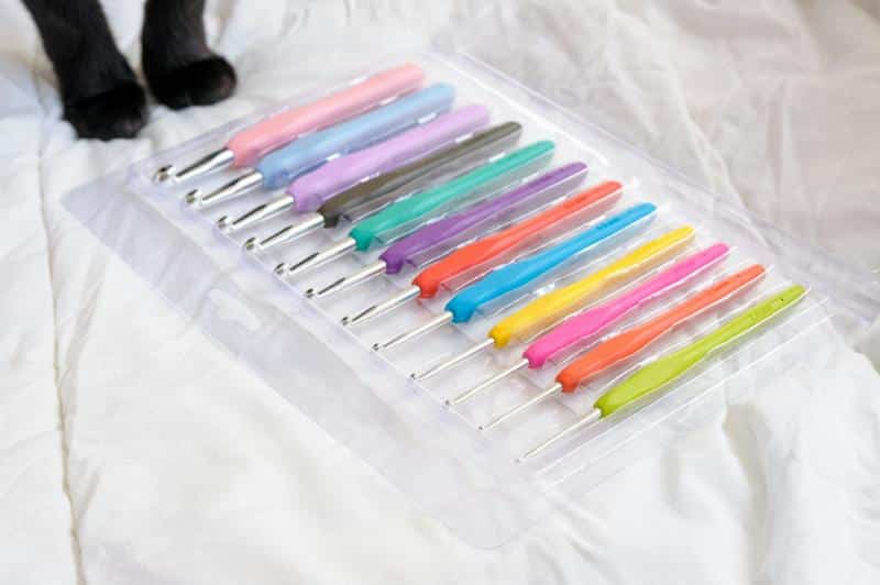 crochet hooks in plastic packaging